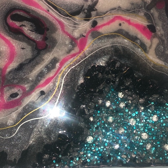 Abstract Canvas Resin Art with Pink and Black Swirls (MADE BY ME) - Picture 3 of 4